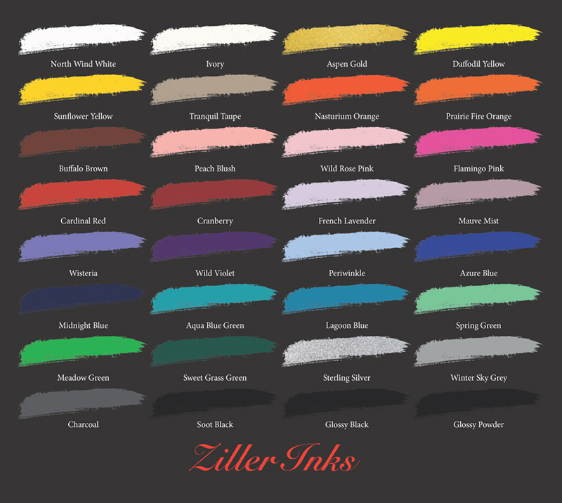 Ziller Inks Color Chart on Black Ziller Inks Color Chart on Black